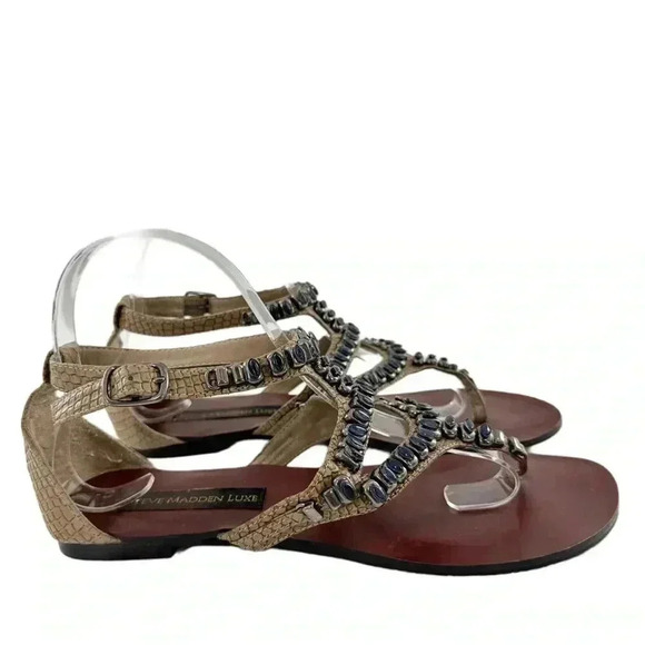 Steve Madden luxe L-Zena sandals size 8 tan faux leather gladiator festival boho - Picture 1 of 14